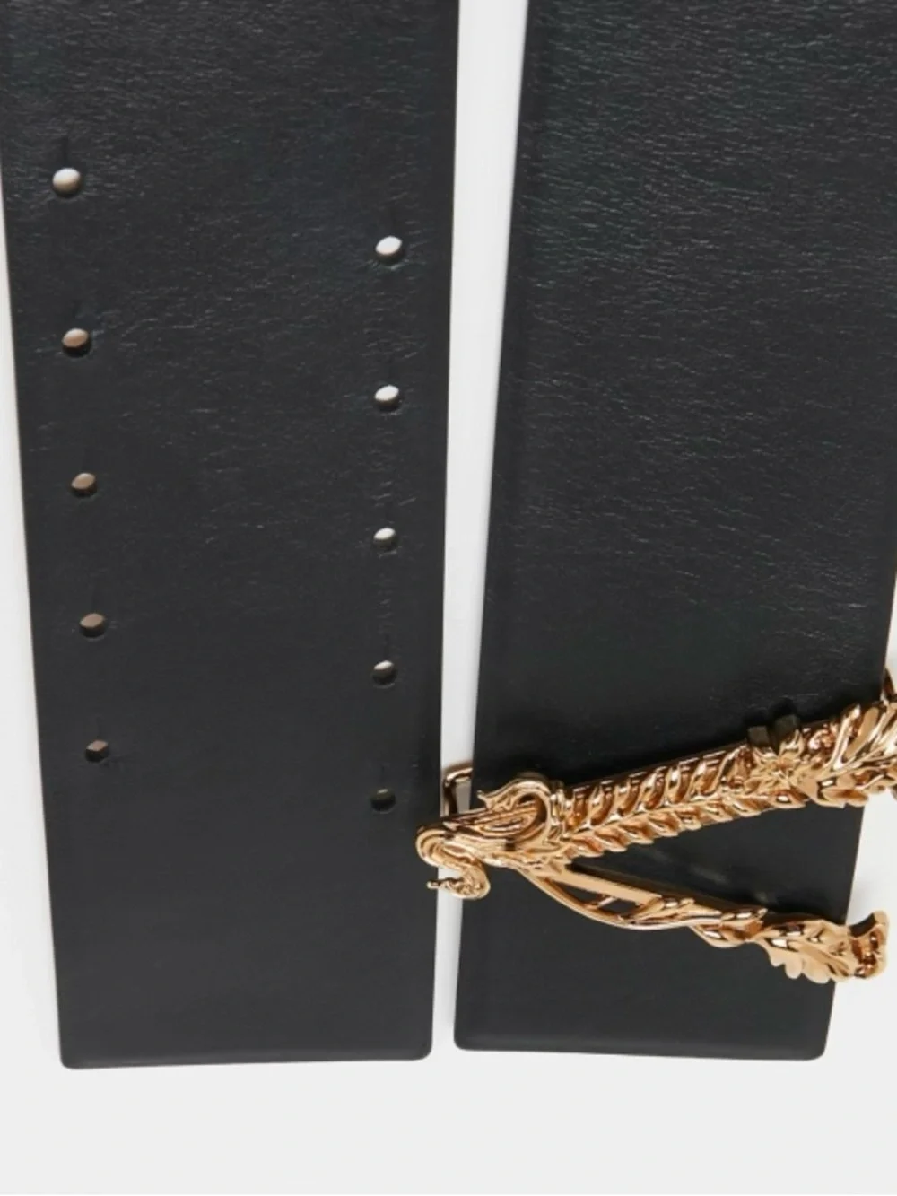Versace Virtus Black Leather Waist Belt with Gold V Buckle - Picture 4 of 7